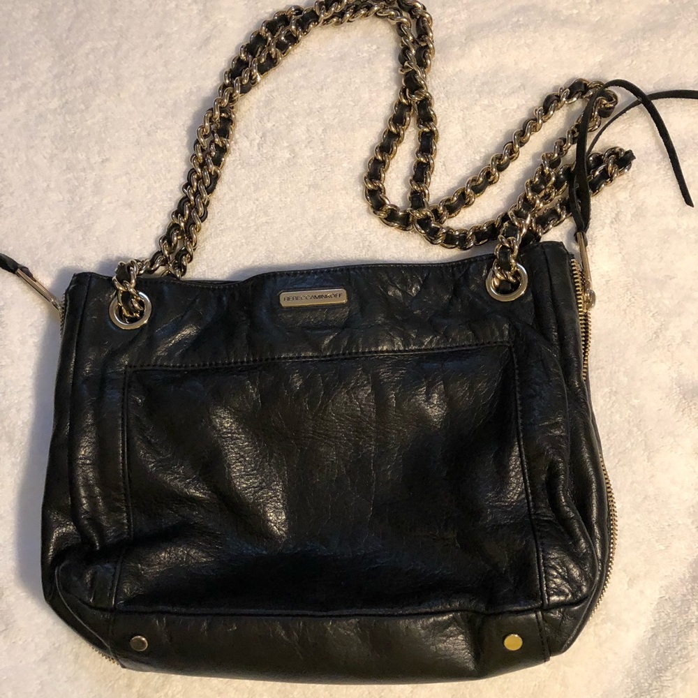 Rebecca Minkoff Black Leather Shoulder Bag with Gold Chain Strap